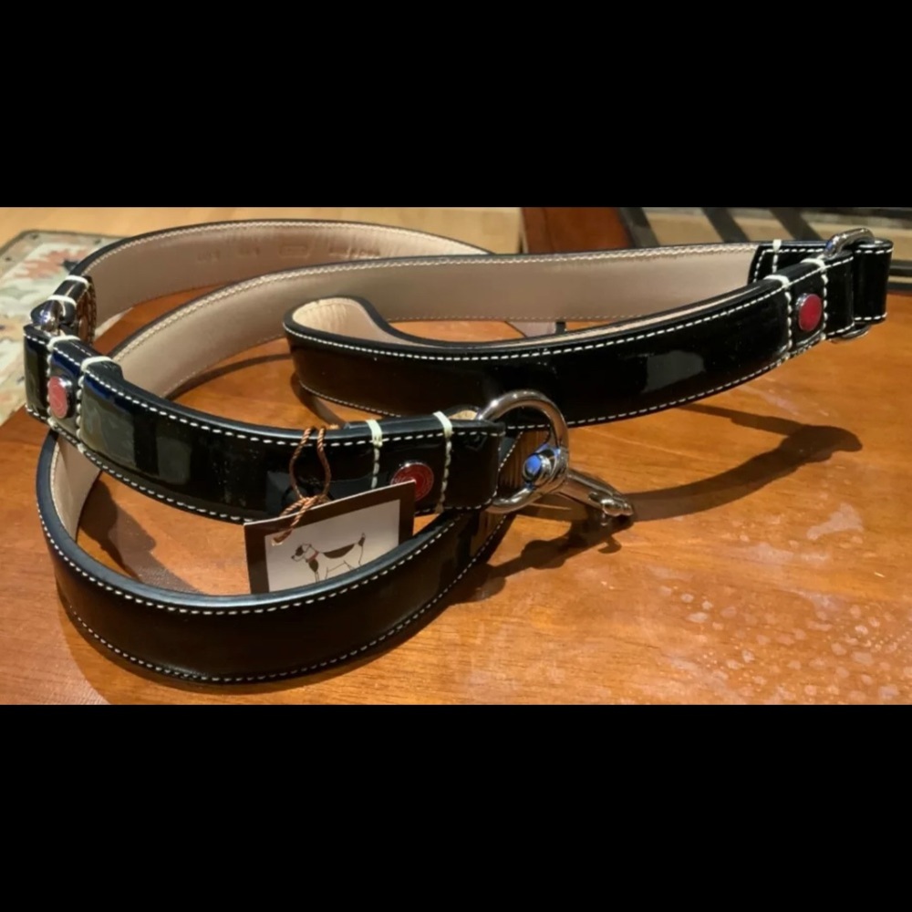 COPY - Brand NEW w/Tags In Bag COACH HEARTS & BONES BLACK PATENT DOG Leash Size…